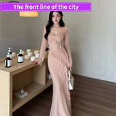 party slim Sexy 连衣裙女秋季 lace dress显胸长袖 长袖 mini 个性