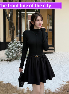 Sexy slim lace party mini dress半高领蓬蓬长袖连衣裙女秋季辣