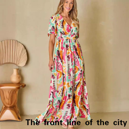 SexySplitBubbleSleeveTiedDress