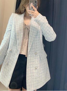 Casual loose jacket sexy dress suit for women秋季粗花呢口袋
