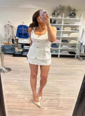 deep V backless sequined tank top sexy slim fit dress女式气