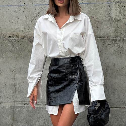 Slim Printed satin V-neck skirt set时尚春季穿搭一整套简约宽