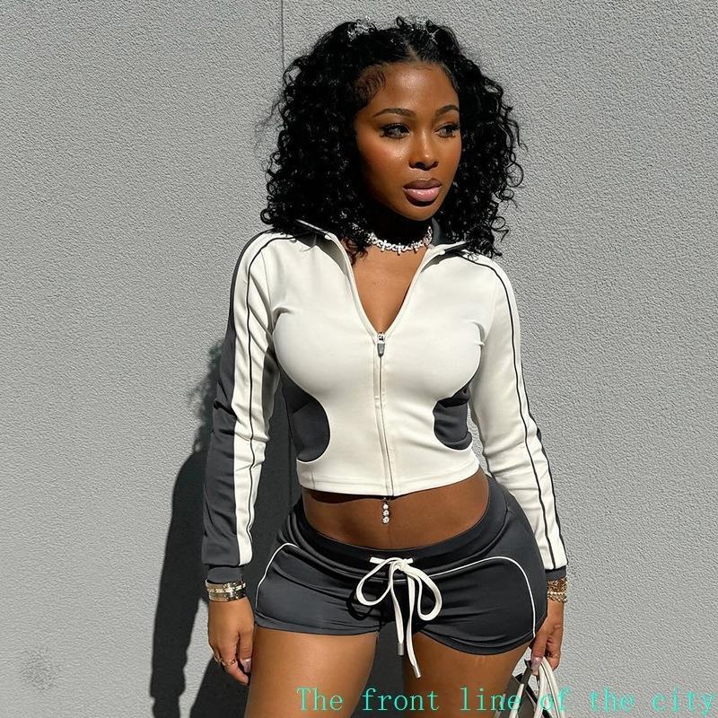 Casual long sleeved shorts hoodie set信有K24ST371运动风紧身