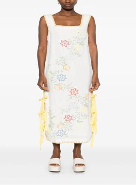 Printed V-neck Bubble Women's Chiffon Dress亚马逊款棉麻印花