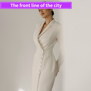 Fashion Strap Split 纽扣外套 for Women现货纯色长袖 Dress Sexy