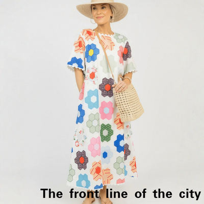 PrintedLooseLinenDress休闲时尚