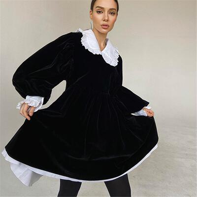 Slim Printed satin V-neck skirt set秋冬设计感法式娃娃领时尚