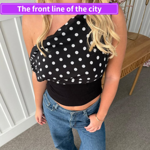 PrintedV-neckstraplessoff-shou