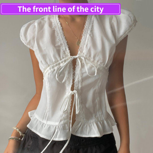 PrintedV-neckstraplessoff-shou