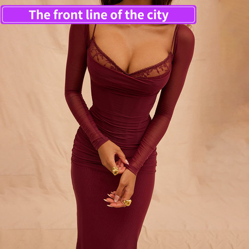SexydeepVruffledslitdress现货