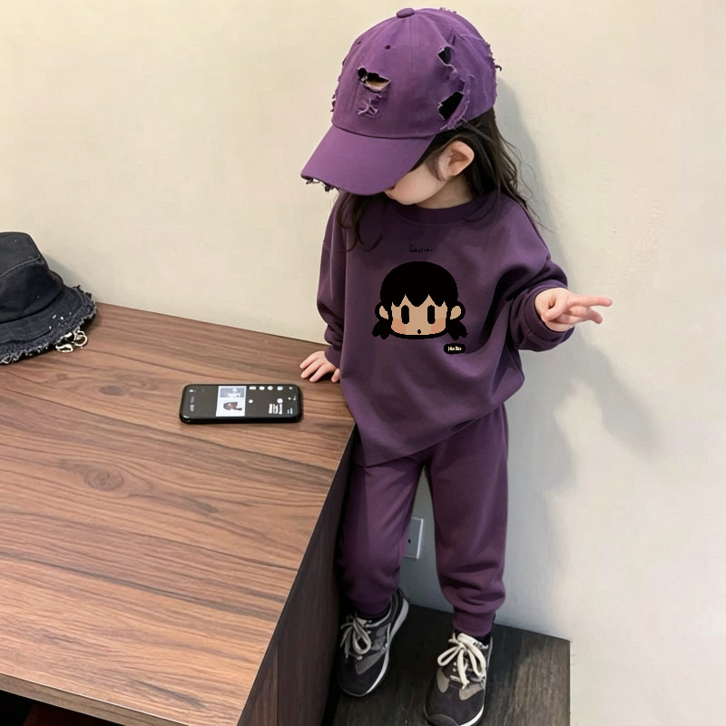 女童家居服套装春秋季新款卡通印花圆领薄款上衣宝宝休闲百搭长裤