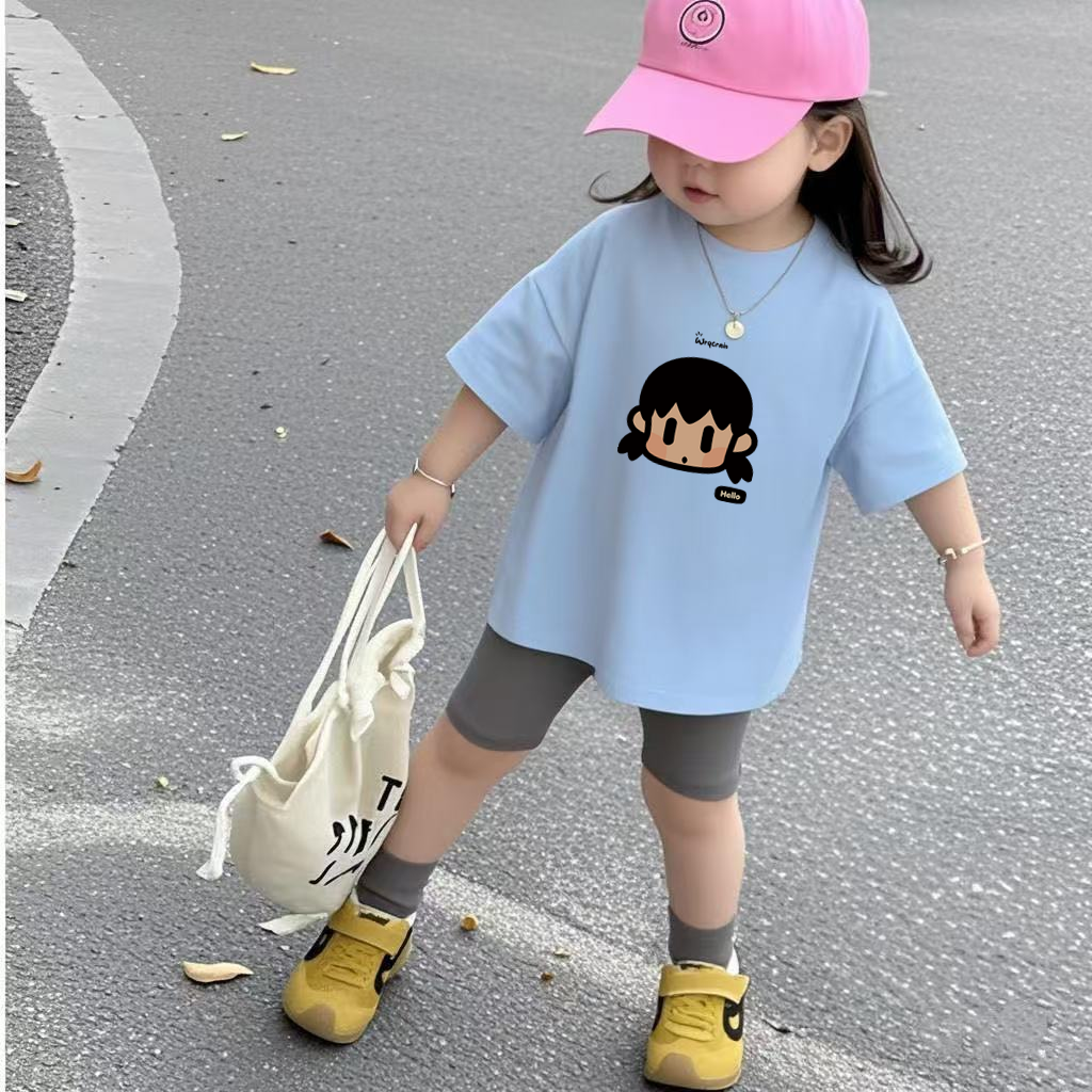 女童短袖套装夏季新款卡通印花圆领半袖t恤宝宝休闲薄款五分裤潮
