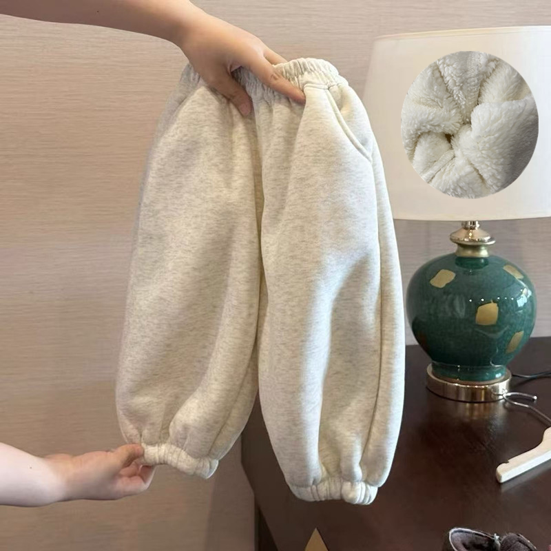 儿童加绒裤子秋冬季新款休闲裤男女童宝宝宽松百搭保暖运动九分裤