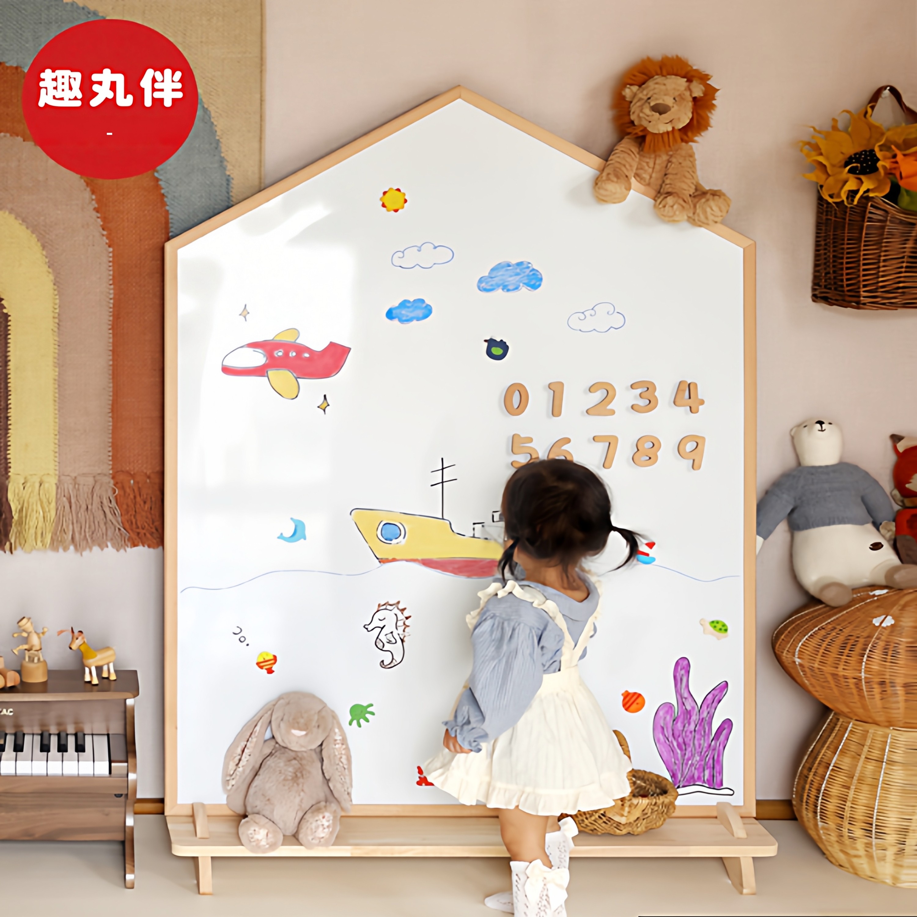 实木儿童画板宝宝磁性双面写字板家用幼儿支架式涂鸦画画黑板白板
