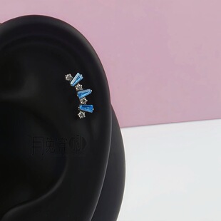 F136钛合金梯形排钻耳钉M0.9内螺旋甜美耳骨耳垂钉欧美日韩风