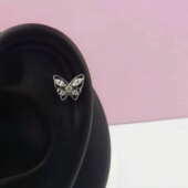 F136钛合金镶钻镂空蝴蝶耳钉M0.9螺旋5A锆石甜美耳骨耳垂钉日韩风