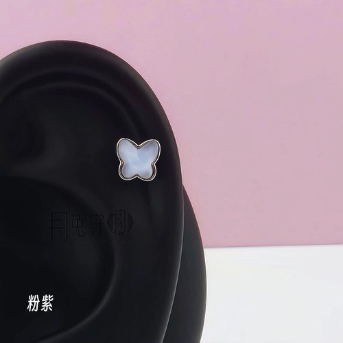 F136钛合金玻璃蝴蝶耳钉5A锆石M0.9内螺旋1.0mm甜美耳骨耳垂钉