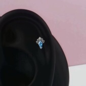 F136钛合金镶锆风筝形耳钉5A锆石M0.9内螺旋1.0mm甜美耳骨耳垂钉
