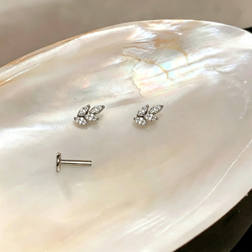 F136钛合金四钻马眼树叶耳钉