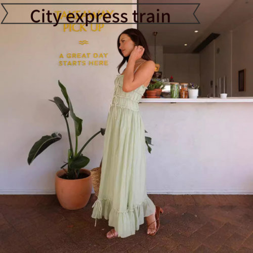 esexydress甜美木耳边吊带连衣裙