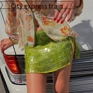 embroidered sequined dres年闪闪亮片拼接 neck sexy Women