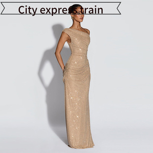 Women's Strapless Bodycon Sexy Bow Dress 爆款年优雅高级感斜