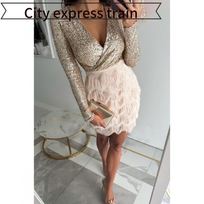 Women'ssequinedembroideredV-ne