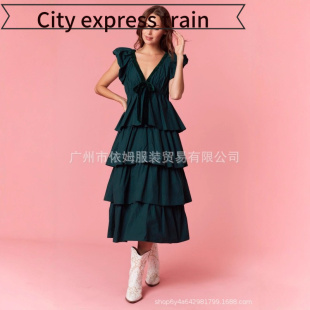 embroidered sequined neck dres秋冬圣诞节领无 Women sexy