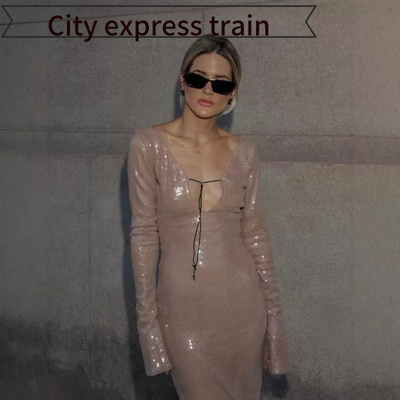 Women'ssequinedembroideredV-ne