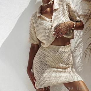 set for 2025短袖 piece 针织短裙套 home nightgown Two women