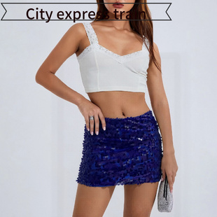 embroidered sequined dres年辣妹短裙包臀 neck sexy Women