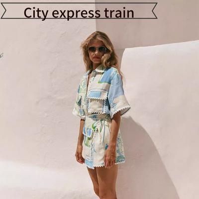 Printedlinencasualdressshirtca