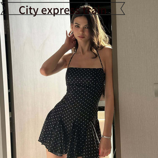 sexy fit slit dress women风甜美小短裙波点 Strapless for slim