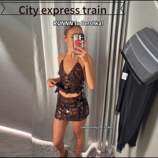 embroidered 酒红亮片 Women sequined sexy dres年新品 neck