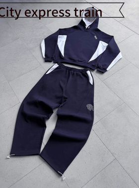 Letter embroidery loose casual long pants hoo拼色刺绣个性连