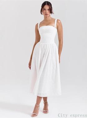 Printed short slim and sexy dress for women甜美减龄刺绣白色