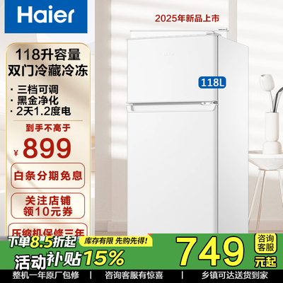 海尔118升双门冰箱家用