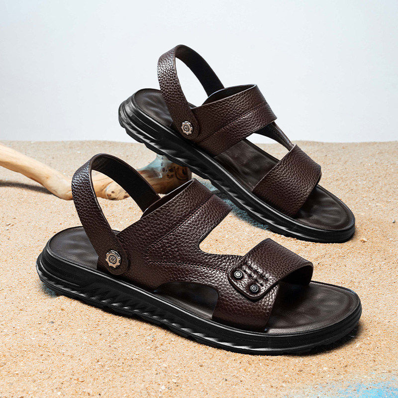 【商场同款】凉鞋男款2026新款牛皮休闲沙滩鞋外穿厚底爸爸两穿开