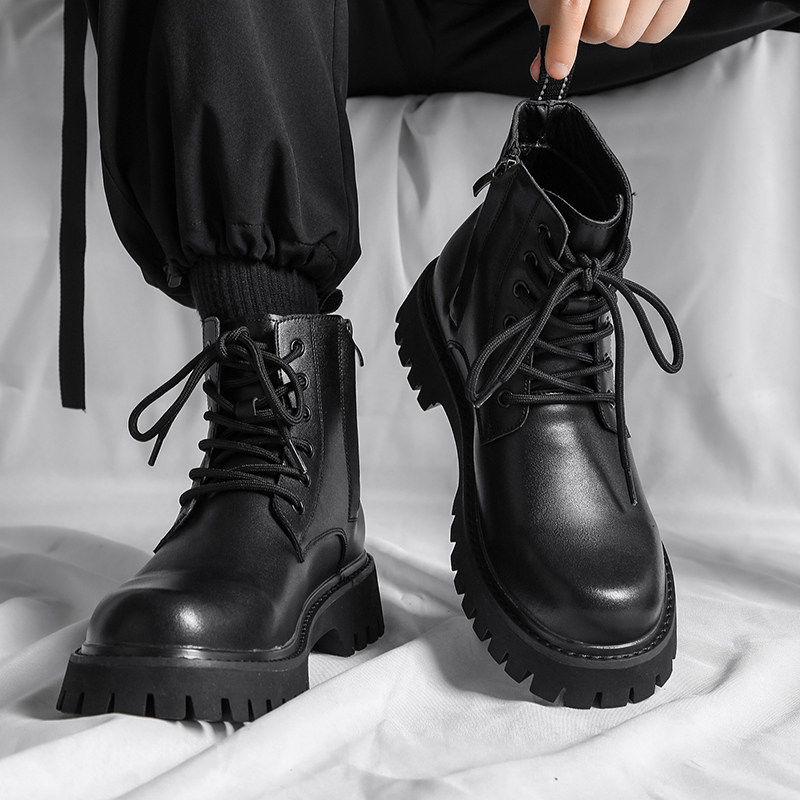 【商场同款】马丁靴男款秋季中帮英伦风真皮软底工装高帮男鞋厚底