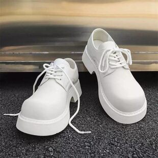 【商场同款】cleanfit米奇德比鞋男增高5CM巴黎白色大头皮鞋夏季