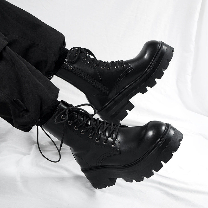 【商场同款】英伦风真皮黑色马丁靴男款高级感增高工装机车靴冬季