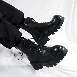 【商场同款】英伦风真皮黑色马丁靴男款高级感增高工装机车靴冬季