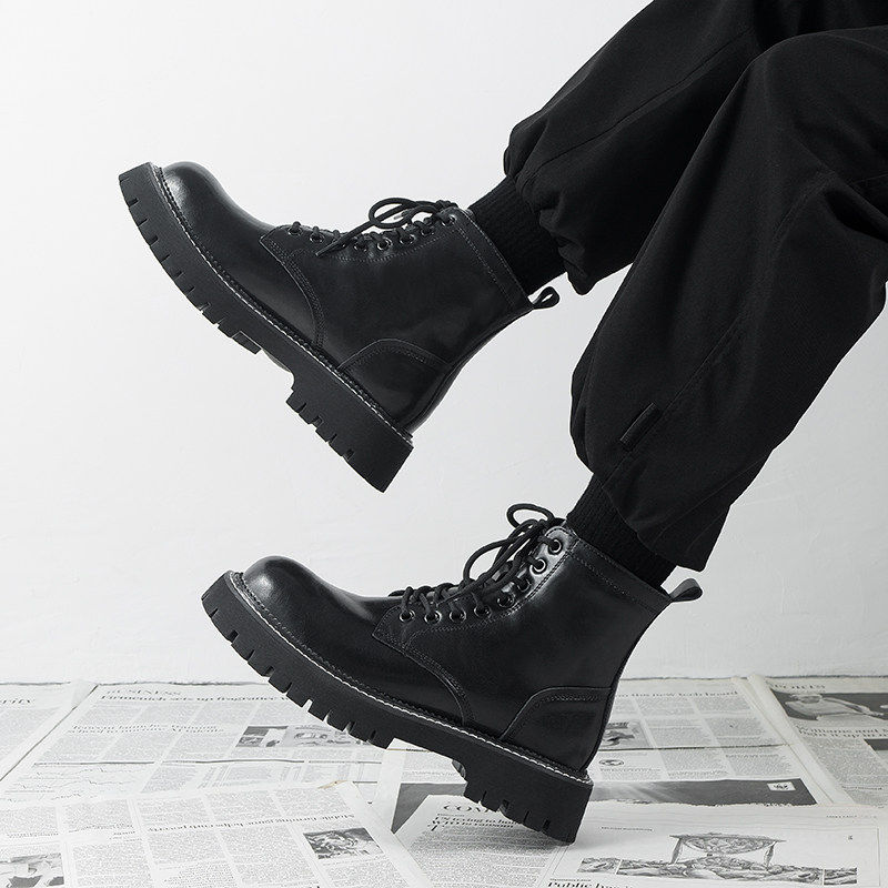 【商场同款】鞋子男款2026新款网红高帮马丁靴英伦风低帮真皮高级