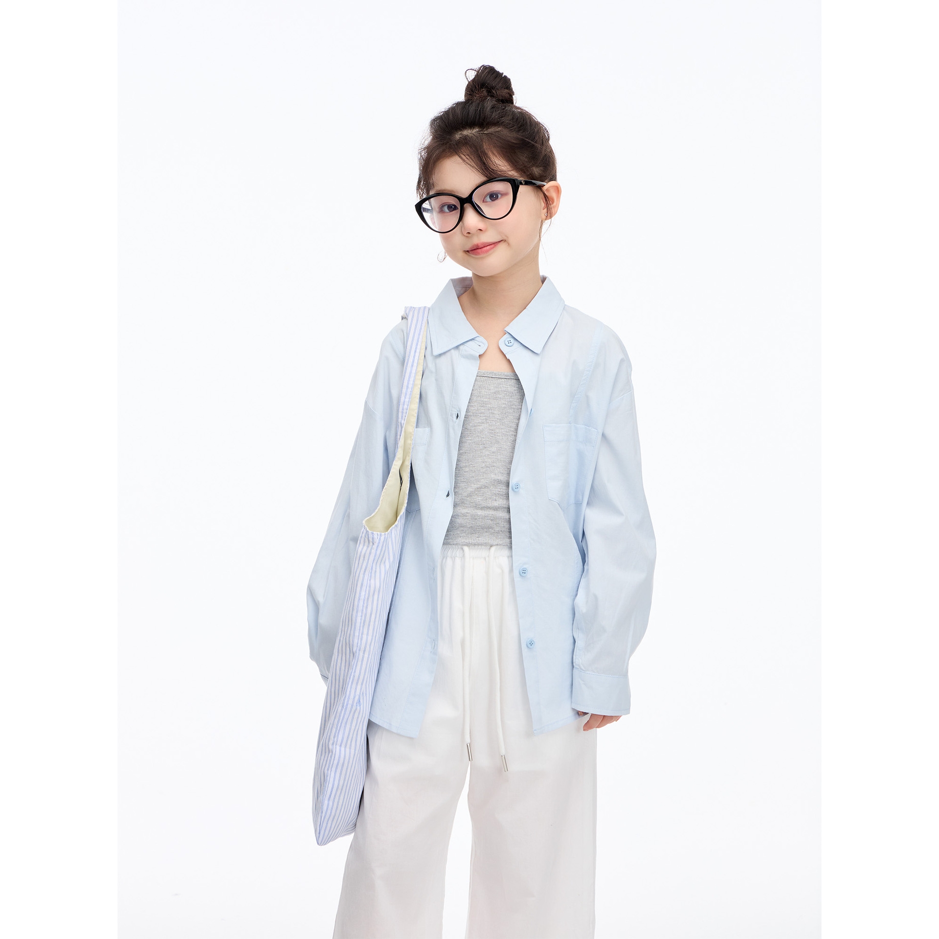 迷你巴拉巴啦女童天丝亚麻衬衫薄款2025夏季新款儿童宽松长袖上衣