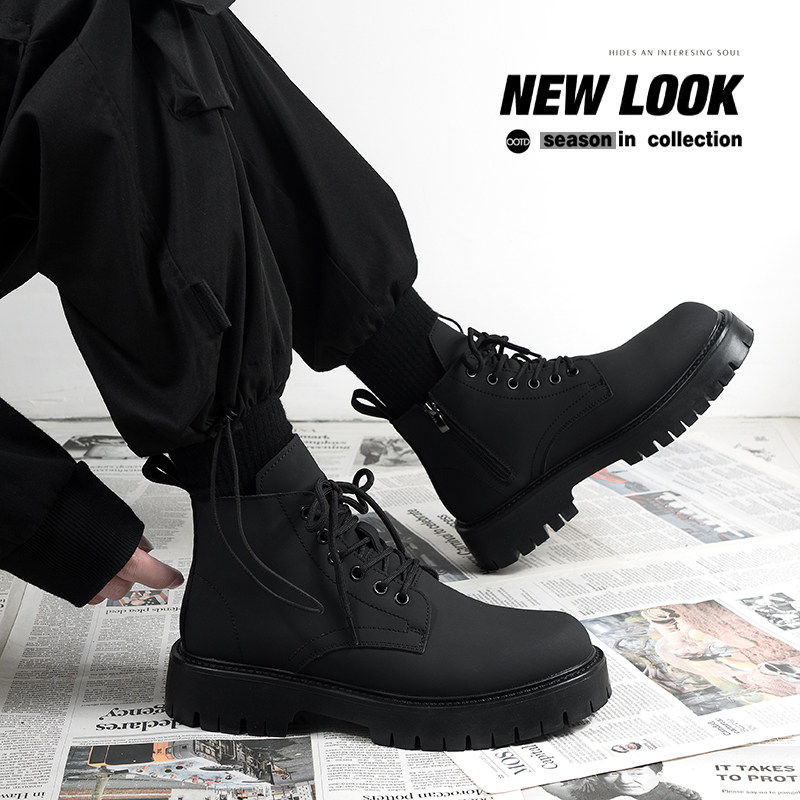 【商场同款】马丁靴男款2026新款黑色高帮皮鞋英伦风复古厚底增高