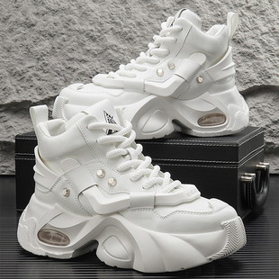 【商场同款】白色高帮鞋男款2025超火老爹鞋冬季加绒内增高鞋子男