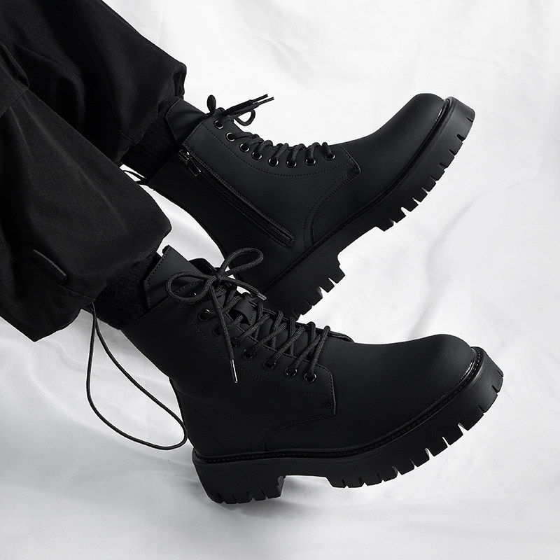 【商场同款】英伦风ins黑色侧拉链马丁靴男款高级感高帮皮鞋冬季