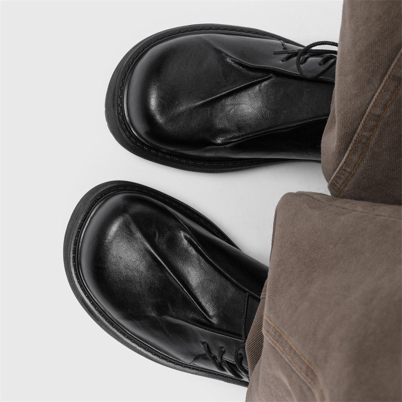 【商场同款】褶皱翘头德比鞋黑色大头皮鞋男高级感情侣增高通勤cl,流行男鞋,休闲皮鞋,淘宝优惠券,粉丝福利购,淘宝优惠卷