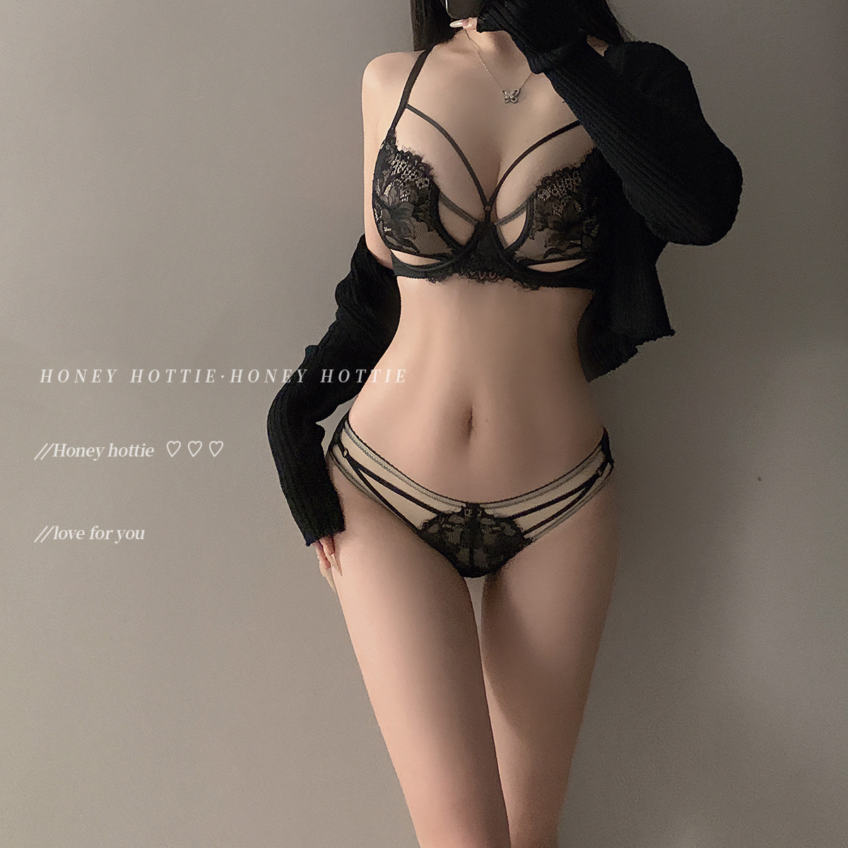 维多利亚文胸性感纯欲超薄内衣女士蕾丝大胸显小聚拢镂空胸罩套装