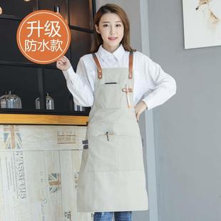 新品 时尚 纯棉帆布围裙定制logo餐厅饮食咖啡奶茶店美甲画画工 韩版